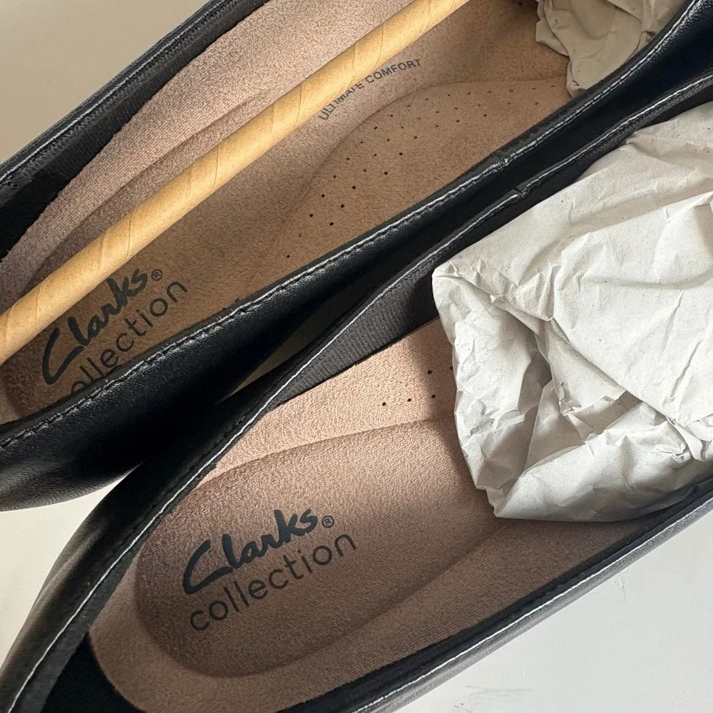 Clarks Collection Olivette Pearl Black Leather Wedge Pumps Womens 10 M New